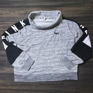 PINK Victoria's Secret Funnel Neck Pullover Sweatshirt Gray Black Logo‎ Small
